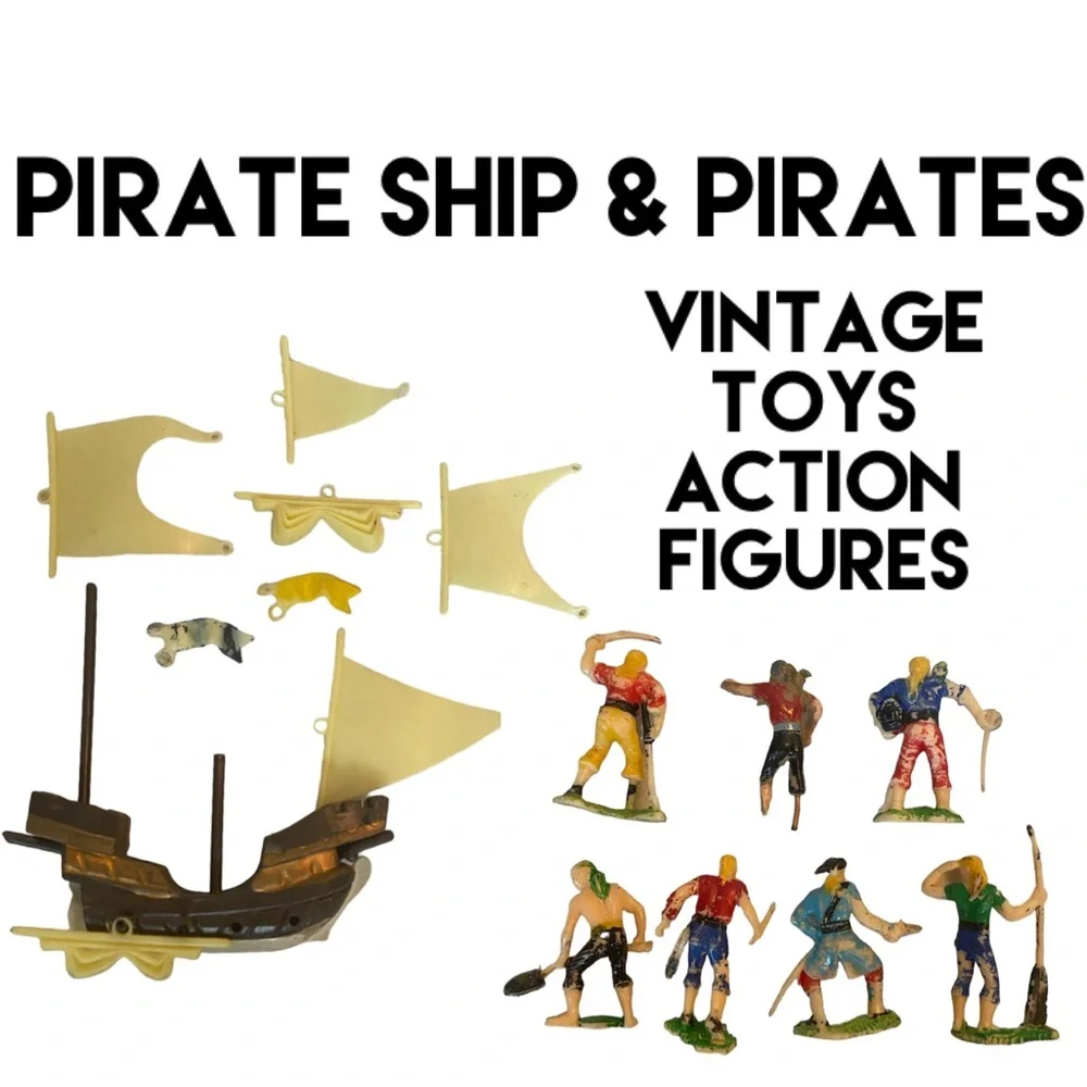 Vintage Marx Pirates & Ship 2 1/2” Action Figures Lot Vintage Toys Set Bundle
